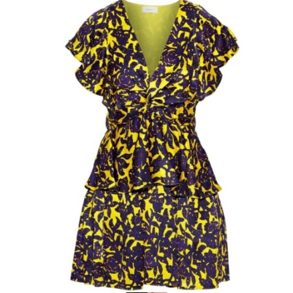 A.L.C. Viera Twist Front Mini Dress in Silk Size 6 Purple and Yellow Florals - Picture 10 of 15